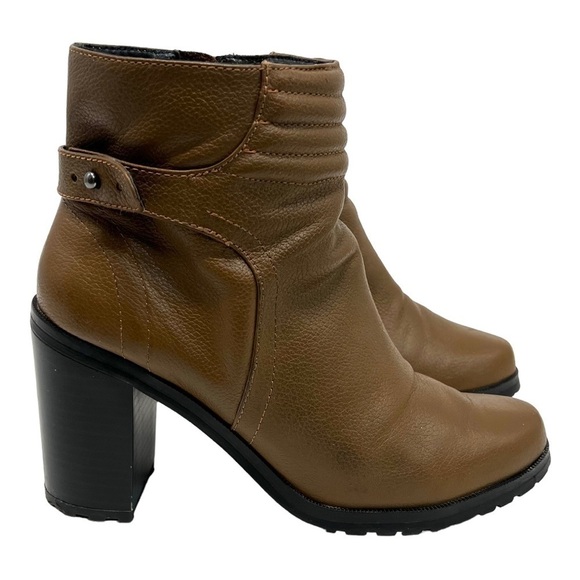 H by Halston Cara Leather Camel Block Heel Lug Sole Booties Womens 8 - Picture 5 of 13